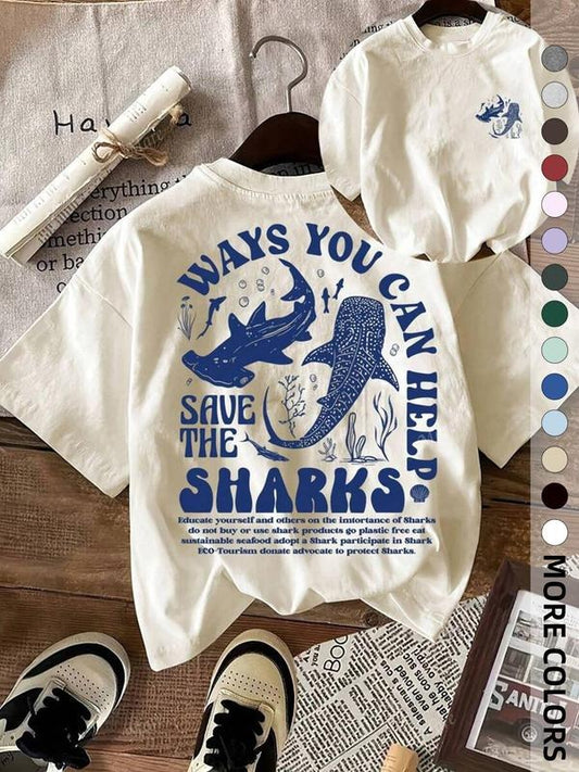 Women's Shark Print Round Neck Tee, Casual Short Sleeve Crew Neck T-shirt for Summer, Fashion Women's Top for Daily Wear...