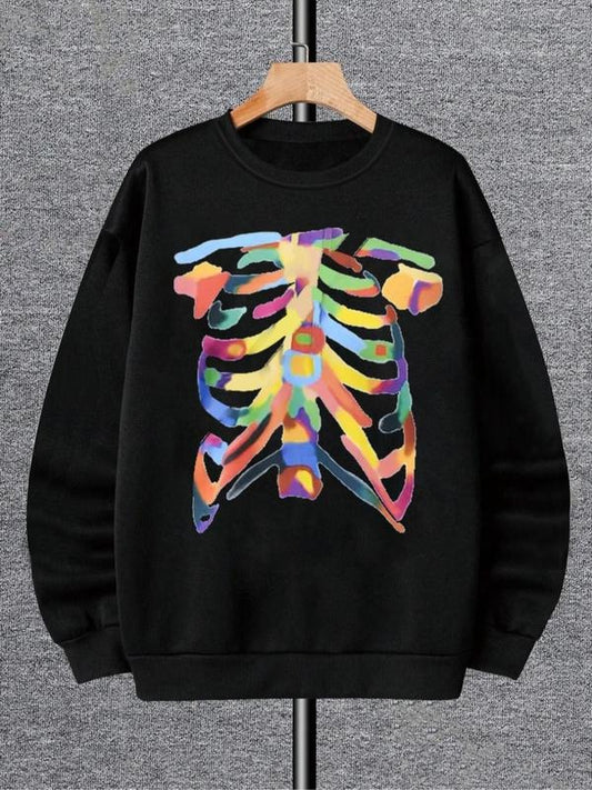 Women's Skeleton Print Crew Neck Sweatshirt, Casual Drop Shoulder Long Sleeve Pullover, Women's Fall & Winter Clothes for...