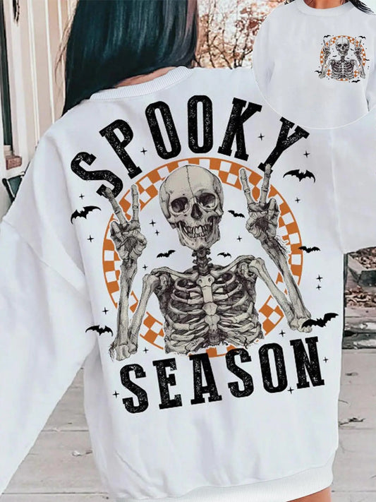 Women's Skeleton Print Drop Shoulder Sweatshirt, Casual Long Sleeve Round Neck Pullover for Spring & Fall, Ladies Clothes...