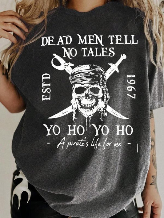 Women's Skull & Letter Print Round Neck Tee, Fashion Casual Crew Neck T-Shirt for Daily Holiday Vacation Outdoor Wear,...