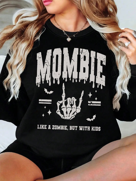 Women's Skull Print Round Neck Sweatshirt, Casual Long Sleeve Crew Neck Pullover for Daily Wear, Ladies Spring & Fall...