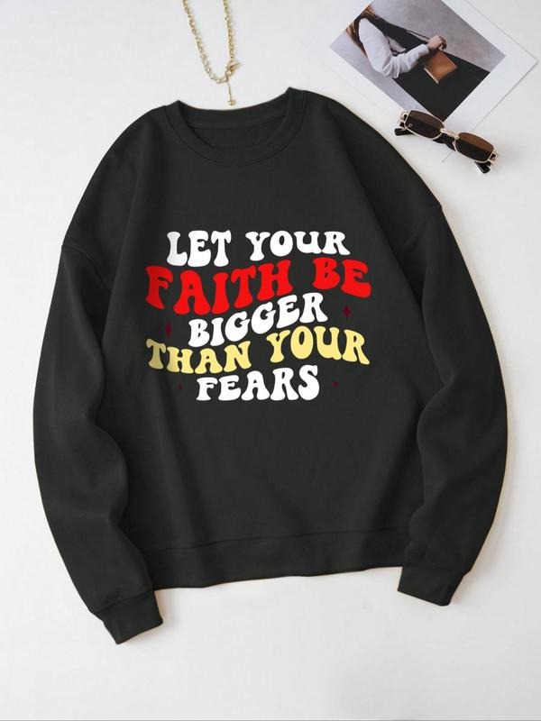 Women's Slogan Graphic Drop Shoulder Pullover, Fashion Casual Crew Neck Sweatshirt for Daily Holiday Outdoor Wear, Women...