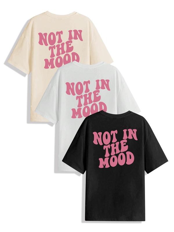 Women's Slogan Print Drop Shoulder Tee, Summer Outfits 2024, Casual Short Sleeve Round Neck T-Shirt for Summer, Women's...