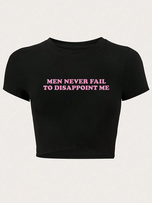 Women's Slogan Print Round Neck Crop Tee, Fashion Casual Crew Neck T-Shirt for Daily Holiday Vacation Outdoor Wear,...