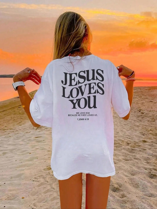 Women's Slogan Print Round Neck Tee, Fashion Casual Drop Shoulder Half Sleeve T-shirt for Daily Outdoor Wear,  Vintage...