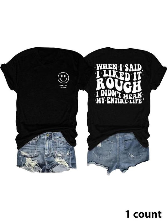 Women's Smile Face & Letter Print Round Neck Tee, Trendy Casual Crew Neck Short Sleeve T-shirt for Daily Wear, Ladies...