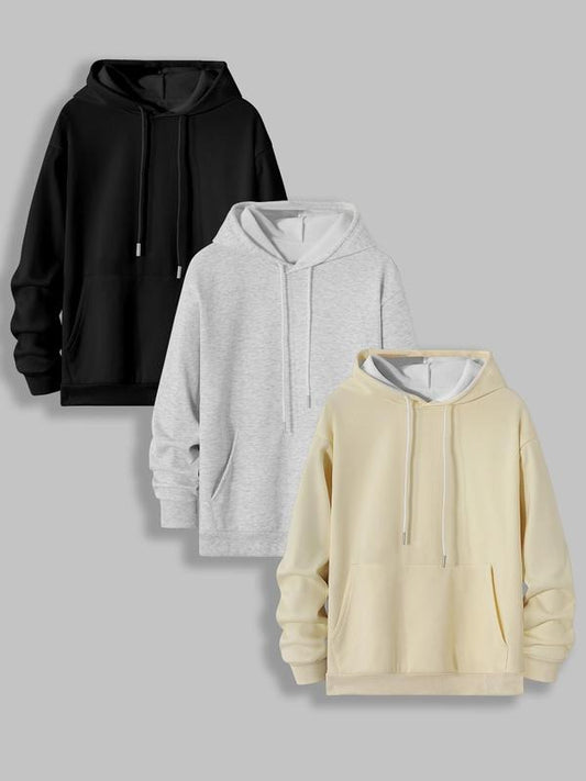 Women's Solid Color Drop Shoulder Drawstring Hoodie, Casual Long Sleeve Kangaroo Pocket Hooded Sweatshirt for Fall &...