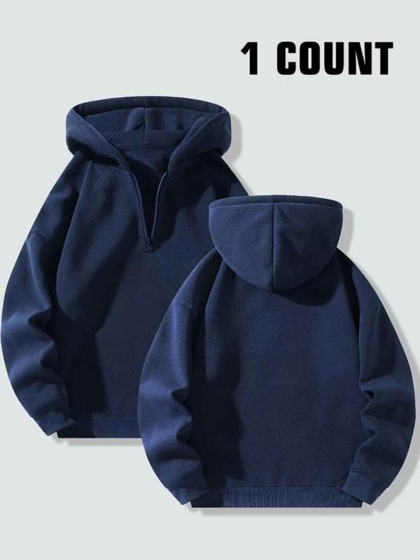 Women's Solid Color Half Zipper Pullover Hoodie, Casual Long Sleeve Hooded Sweatshirt for Daily Wear, Ladies Clothes for...