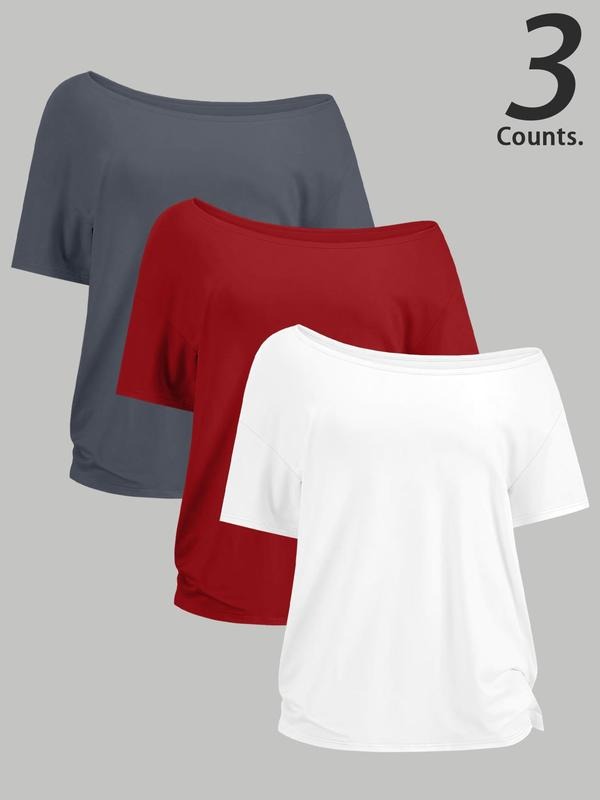 Women's Solid Color One Shoulder Tee, Casual Basic Short Sleeve T-shirt for Daily Wear, Ladies Clothes for All Seasons,...