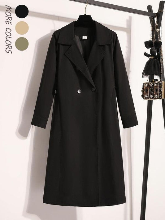 Women's Solid Double Button Lapel Neckline Coat, Casual Long Sleeve Outerwear for Fall & Winter, Ladies Clothes for Daily...