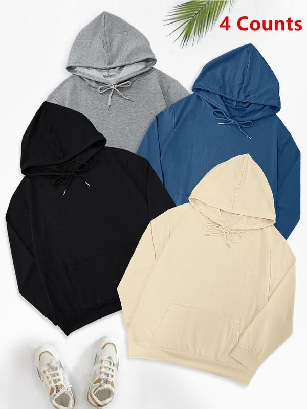 Women's Solid Drop Shoulder Drawstring Hoodie, Fashion Casual Kangaroo Pocket Hooded Sweatshirt for Daily Holiday Outdoor...