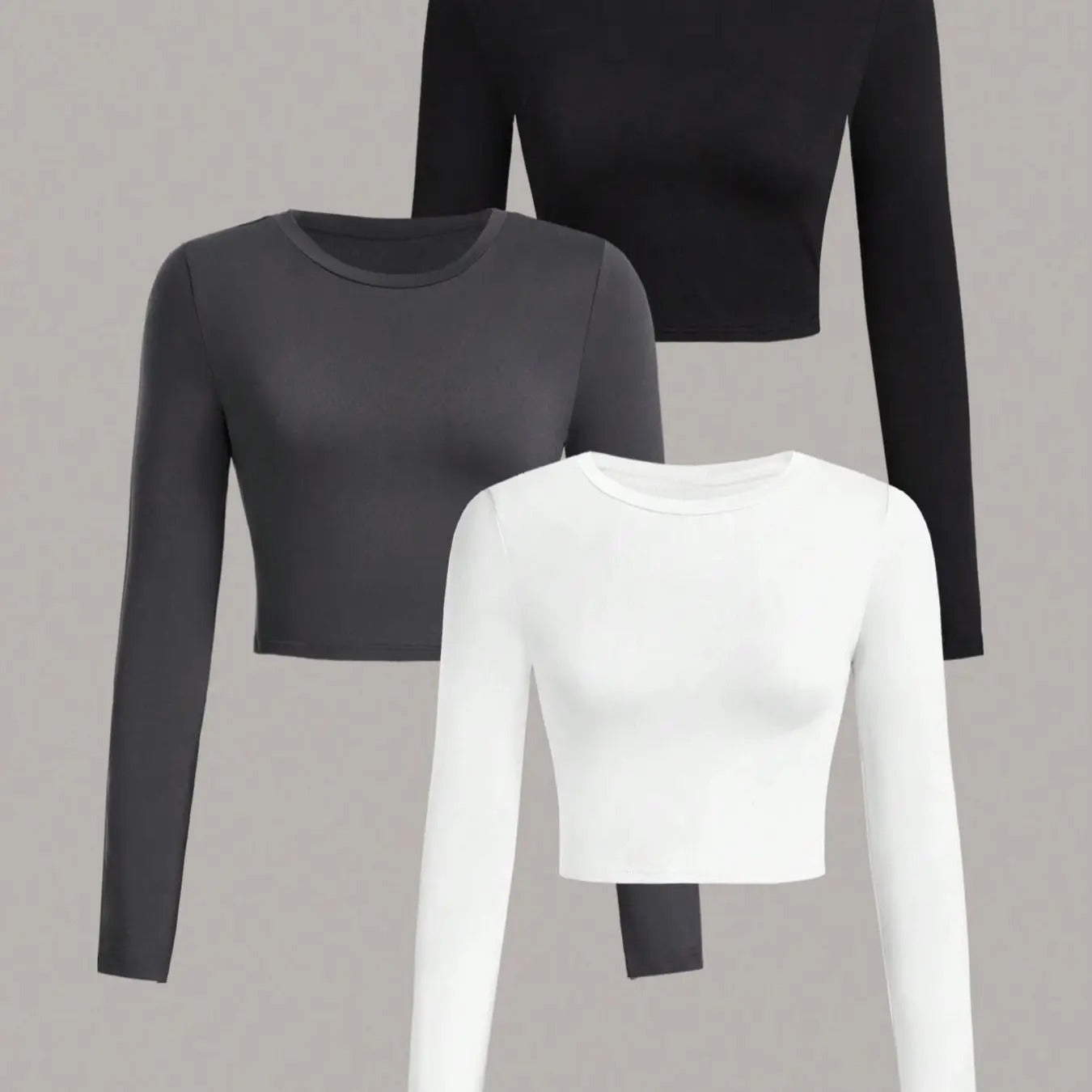 Women's Solid Long Sleeve Crop Tee, Casual Basic Round Neck T-shirt for Spring & Fall, Women's Top for Daily Wear Hoodie,...