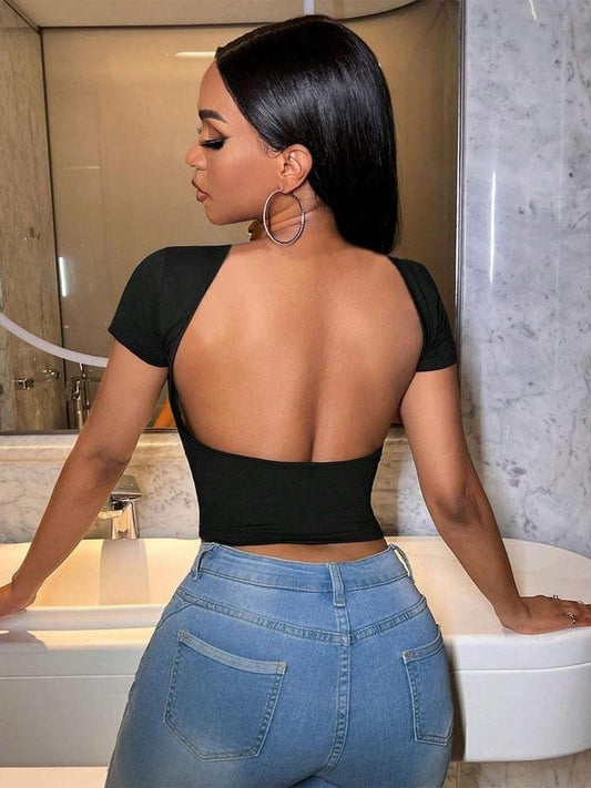 Women's Solid Round Neck Crop Tee, Fashion Casual Crew Neck Short Sleeve T-shirt for Daily Holiday Vacation Outdoor Wear,...