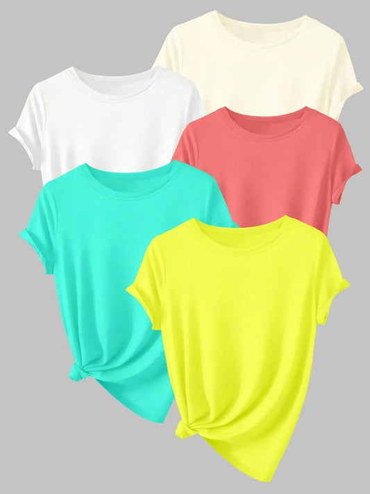 Women's Solid Round Neck Tee, Casual Short Sleeve Crew Neck T-shirt for Daily Wear, Ladies Clothes for Summer Hoodie,...