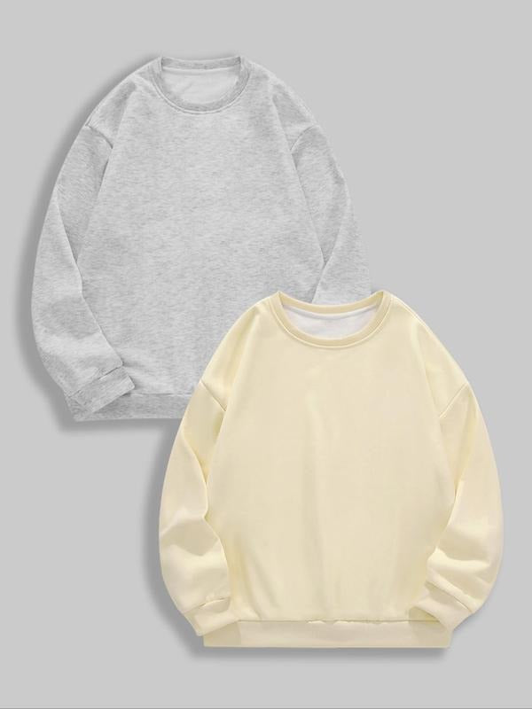 Women's Solid Thermal Lined  Pullover Sweatshirt, Casual Long Sleeve Round Neck Sweatshirt for Fall & Winter, Women's...