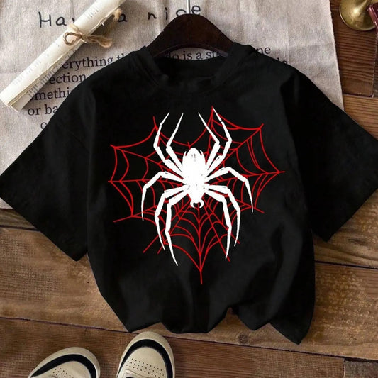 Women's Spider & Web Print Round Neck Tee, Fashion Casual Short Sleeve T-shirt for Daily Wear, Ladies Summer Clothes...