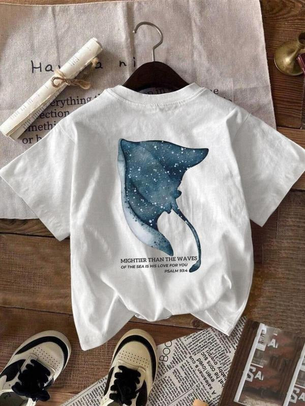 Women's Stingray Print Round Neck Tee, Casual Short Sleeve Crew Neck T-shirt for Summer, Fashion Women's Top for Daily...