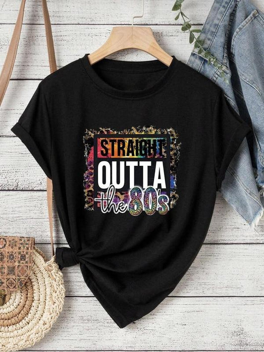 Women's Streetwear Letter & Figure Print Round Neck Tee, Casual Short Sleeve Crew Neck T-Shirt for Summer, Fashion Comfy...