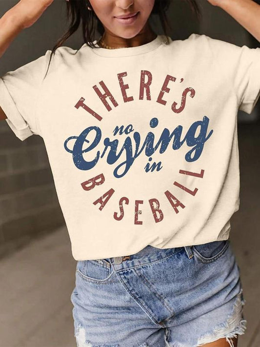 Women's There's No Crying in Baseball T-shirt, Casual Letter Print Round Neck Tee for Daily Wear, Ladies Clothes for All...
