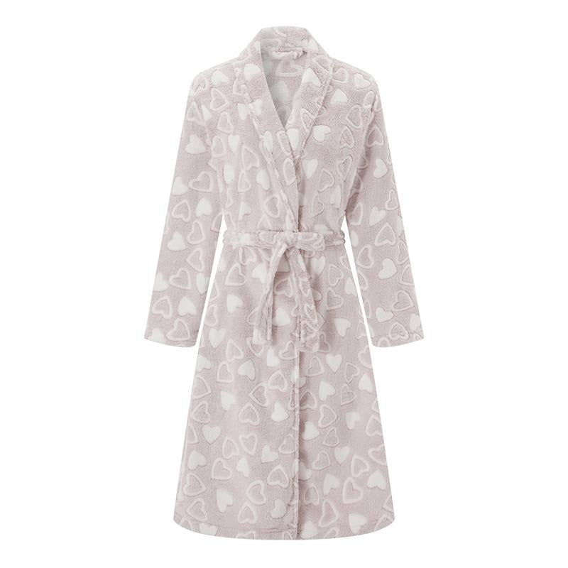 Women's Thick Flannel Bathrobe Heart Print Long Sleeve Fuzzy Plush Shawl Collar Bath Robe with Belt T-Shirts, Hoodie,...
