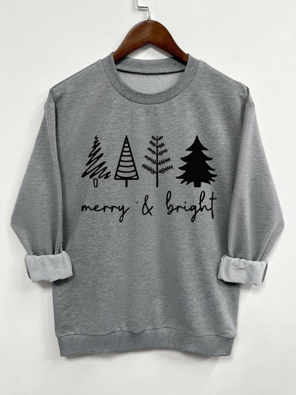 Women's Tree & Letter Print Drop Shoulder Sweatshirt, Casual Long Sleeve Round Neck Pullover for Spring & Fall, Ladies...