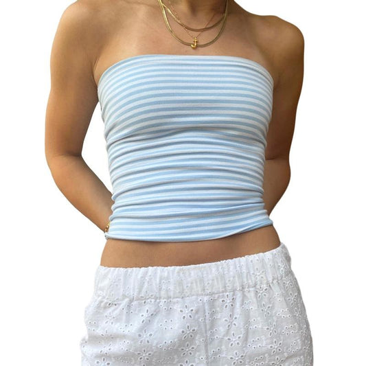 Women's Tube Crop Tops Tight Fitted Sleeveless Strapless Off Shoulder Backless Short Tops Shirt for Party Club Cocktail...