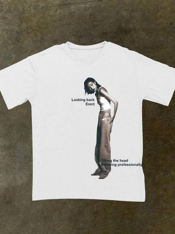 Women's Vintage Graphic Print Round Neck Tee, Fashion Casual Short Sleeve T-shirt for Daily Wear, Ladies Summer Clothes,...