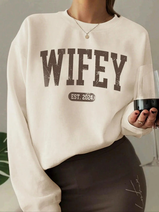 Women's Vintage Letter Print Drop Shoulder Sweatshirt, Casual Long Sleeve Round Neck Pullover for Spring & Fall, Ladies...