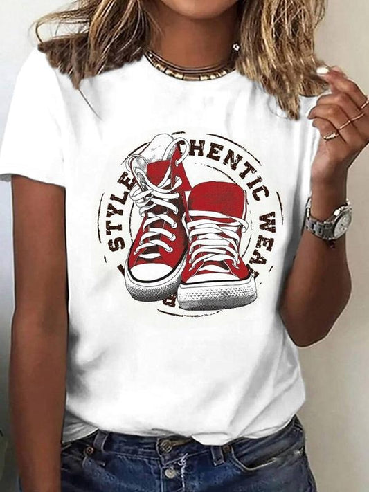 Women's Vintage Round Neck Graphic Tee, Fashion Casual Sneakers Print Crew Neck T-shirt for Daily Holiday Vacation...
