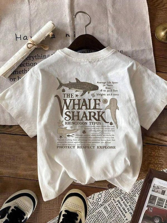 Women's Whale Shark Print Round Neck Tee, Casual Short Sleeve Crew Neck T-shirt for Summer, Fashion Women's Top for Daily...