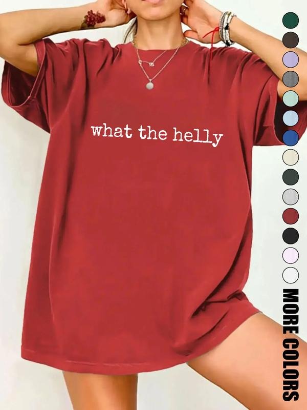 Women's What The Helly Letter Print Tee, Casual Short Sleeve T-shirt for Summer, Ladies Clothes for Daily Wear, Top...