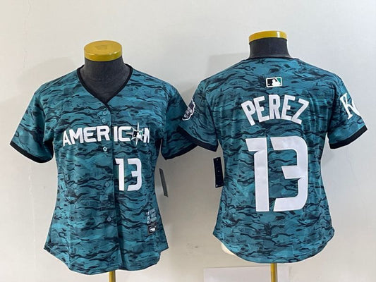 Women American League #13 Salvador Perez Teal 2023 All-Star Cool Base 2023 All-Star Women Youth