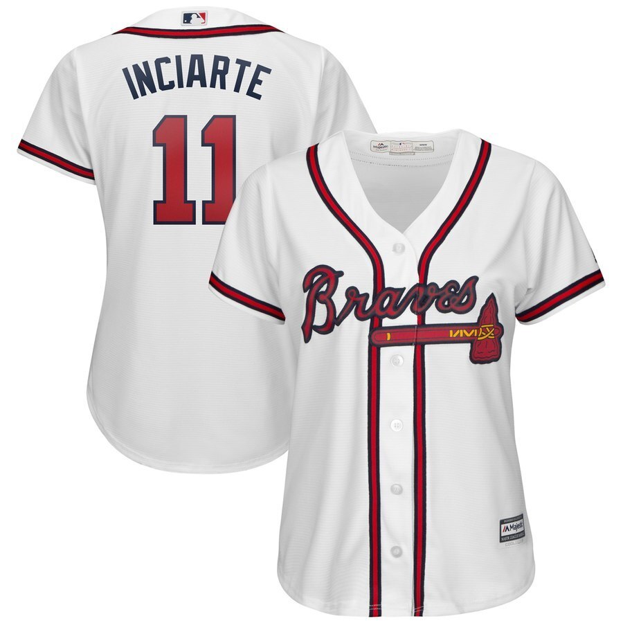 Women Atlanta Braves #11 Ender Inciarte Majestic 2019 Home Cool Base Player Jersey – White