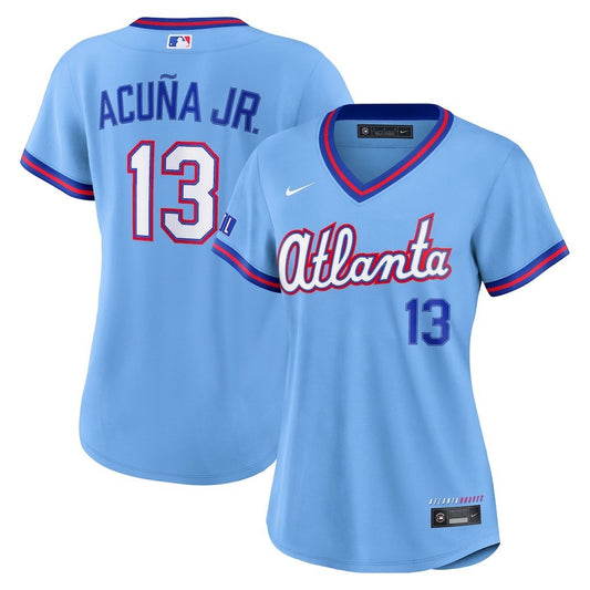 Women Atlanta Braves #13 Ronald Acuña Jr. 2026 City Connect Stadium Jersey - Powder Blue