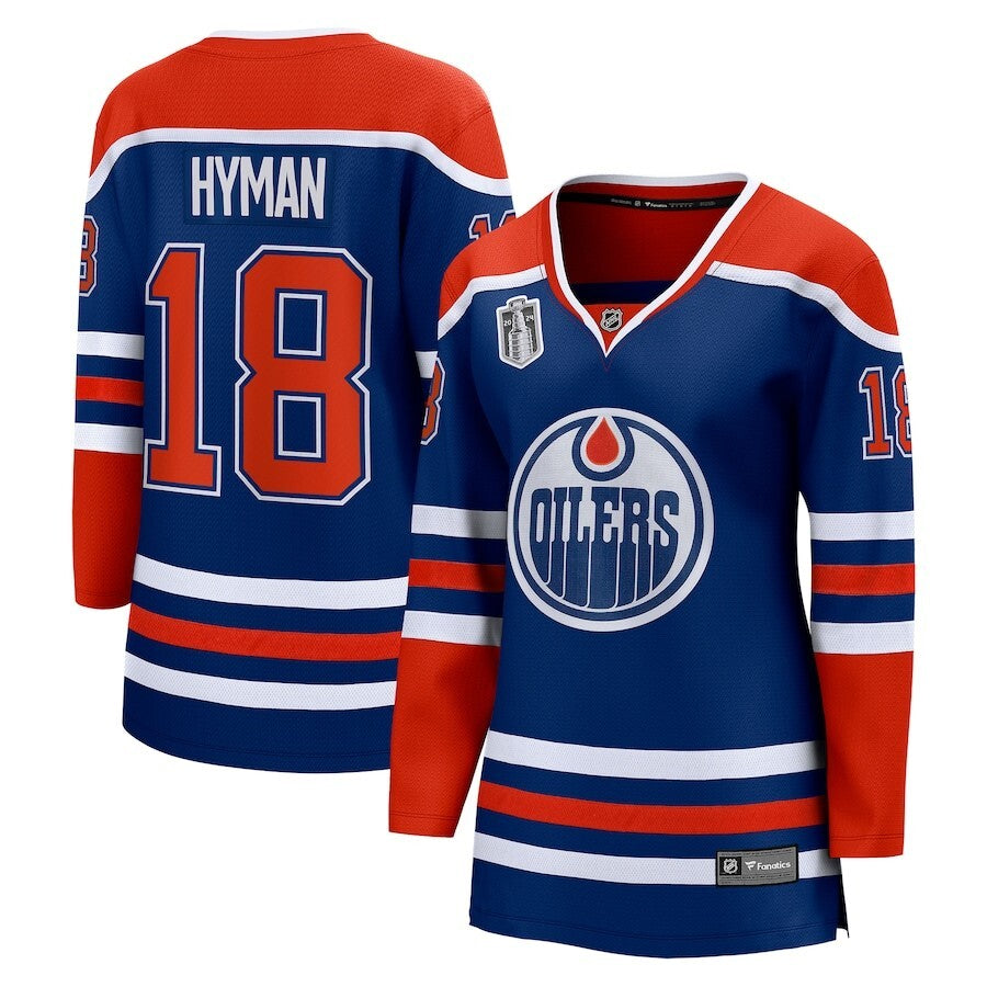 Women Edmonton Oilers #18 Zach Hyman 2024 Stanley Cup Final Home Breakaway Player Jersey - Royal