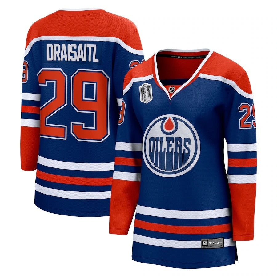 Women Edmonton Oilers #29 Leon Draisaitl 2024 Stanley Cup Final Home Breakaway Player Jersey - Royal