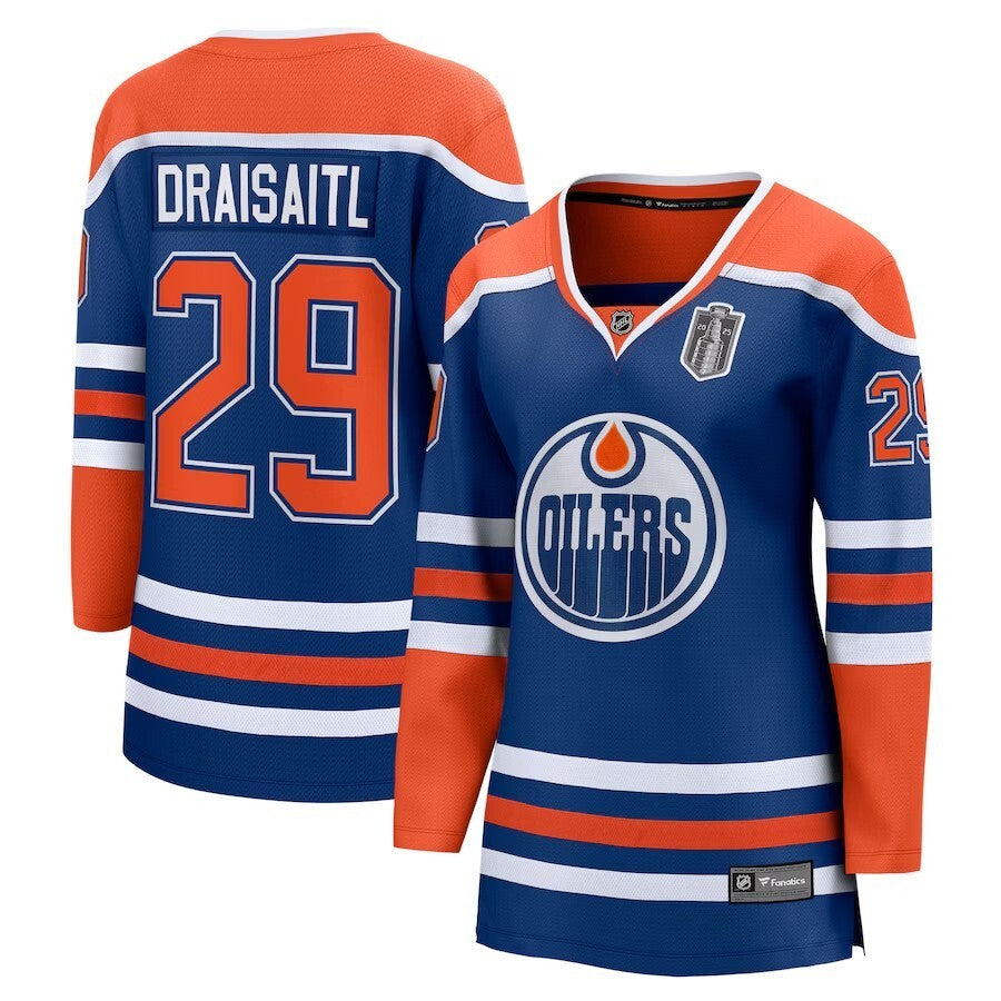Women Edmonton Oilers #29 Leon Draisaitl 2025 Stanley Cup Final Home Breakaway Jersey - Royal