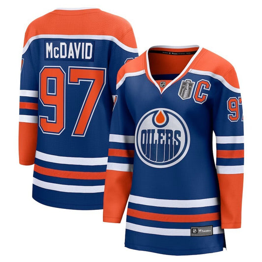 Women Edmonton Oilers #97 Connor McDavid 2025 Stanley Cup Final Home Breakaway Jersey - Royal