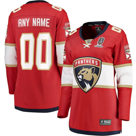 Women Florida Panthers 2025 Stanley Cup Champions Breakaway Custom Jersey - Red