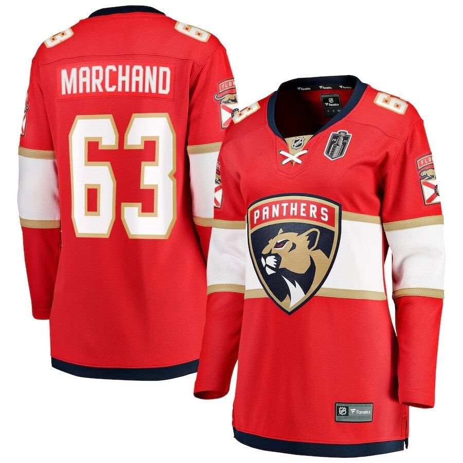 Women Florida Panthers #13 Brad Marchand 2025 Stanley Cup Final Home Breakaway Player Jersey - Red