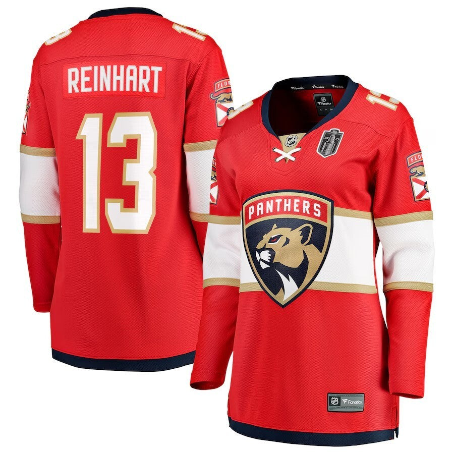 Women Florida Panthers #13 Sam Reinhart 2025 Stanley Cup Final Home Breakaway Player Jersey - Red