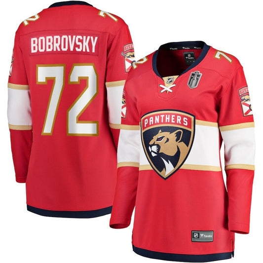 Women Florida Panthers #72 Sergei Bobrovsky 2024 Stanley Cup Final Home Breakaway Player Jersey - Red