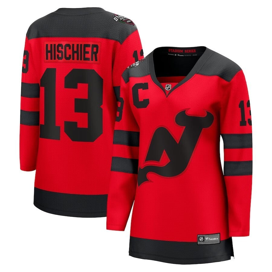 Women New Jersey Devils #13 Nico Hischier Branded 2024 NHL Stadium Series Breakaway Player Jersey – Red Style 2