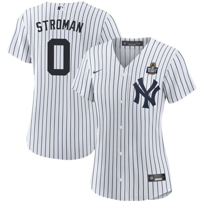 Women New York Yankees #0 Marcus Stroman White 2024 World Series With Name Cool