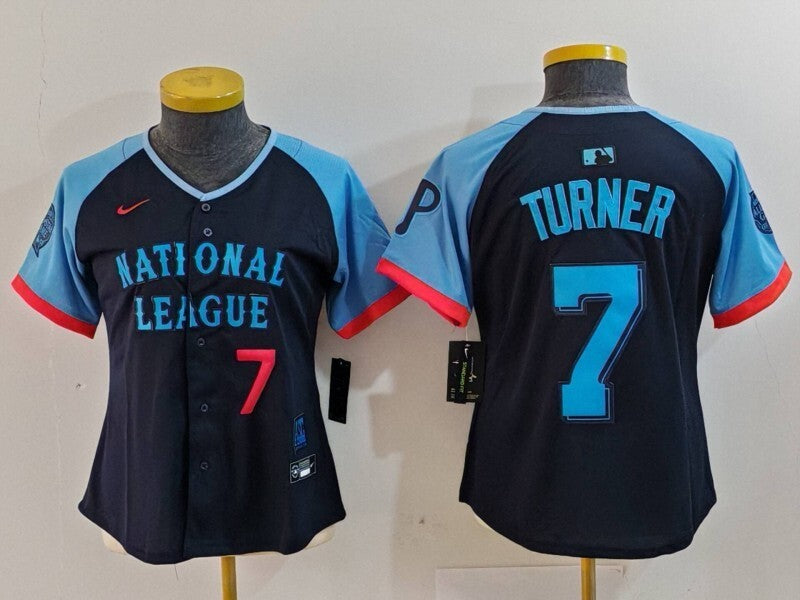 Women Philadelphia Phillies #7 Trea Turner Phillies 2024 All-Star Women Style 4