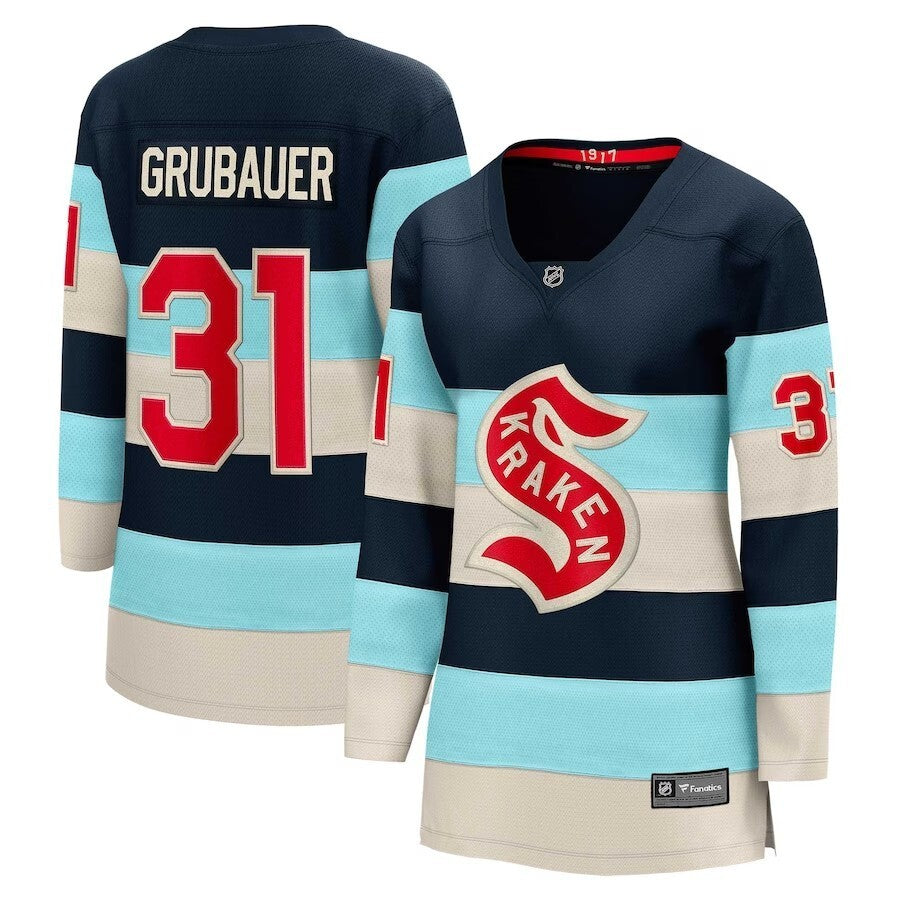 Women Seattle Kraken #31 Philipp Grubauer Branded 2024 NHL Winter Classic Breakaway Player Jersey - Deep Sea Blue