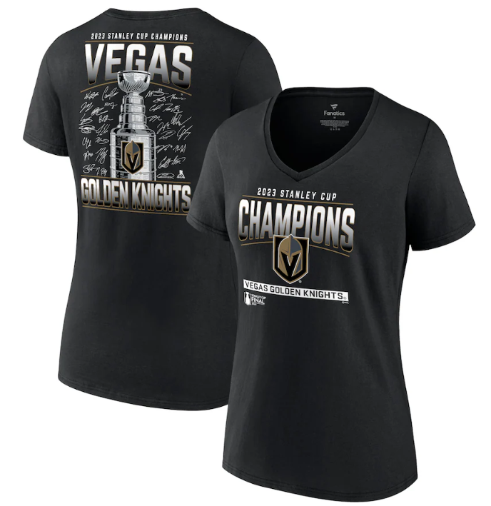 Women Vegas Golden Knights Black 2023 Stanley Cup Champions Signature Roster V