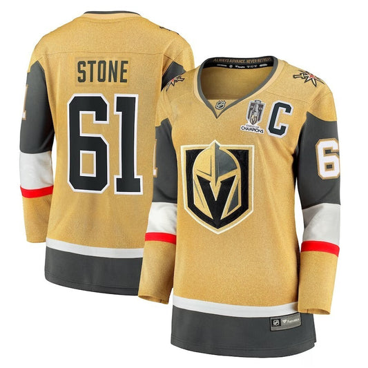 Women Vegas Golden Knights Mark Stone 2023 Stanley Cup Champions Home Breakaway Player Jersey - Gold