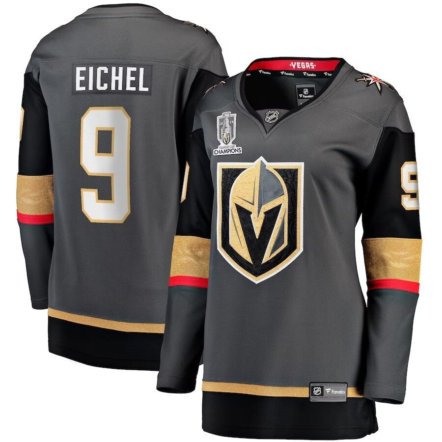 Women Vegas Golden Knights #9 Jack Eichel 2023 Stanley Cup Champions Alternate Breakaway Player Jersey - Black
