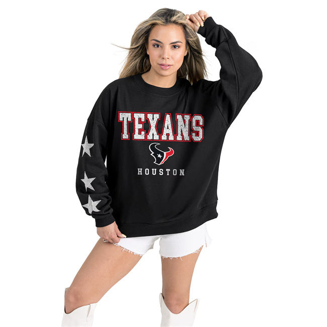 Women's Houston Texans Gameday Couture Black Velocity Relaxed Rhinestone Pullover